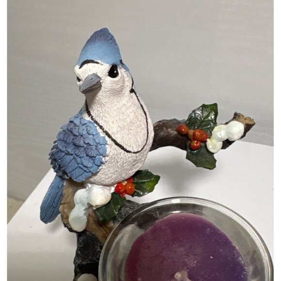 Blue Jay Christmas Candle Holder By Joelson Industries Resin Holly Berry Votive - Picture 3 of 7